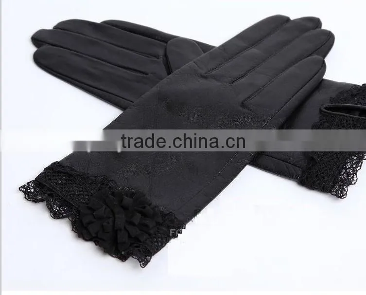2014 fashionable flower woman china manufacturer leather gloves