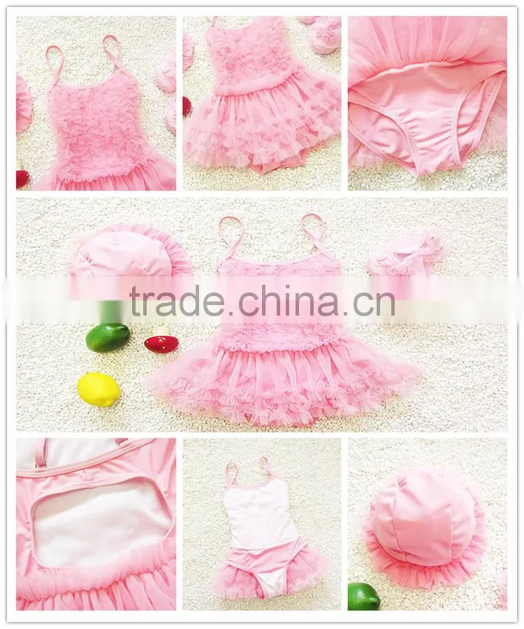 Wholesale Princess pink dress style swimsuit for children models