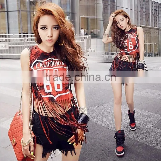 Custom Ladies Sleeveless Sports Wear Sexy Tank Tops Clubwear For Women Tassels For Garments