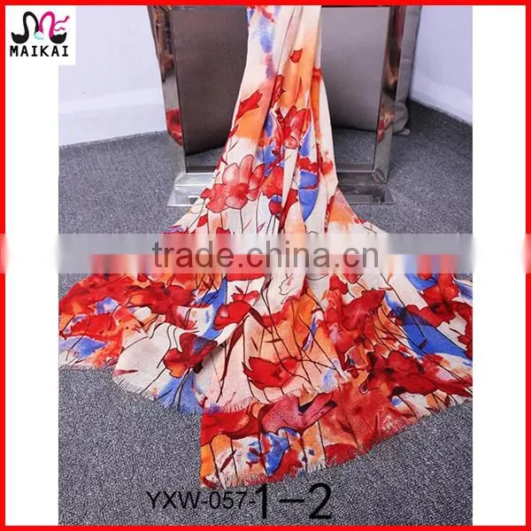 Wholesale new fashion floral print wool kuwait scarf