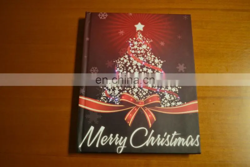 Merry Christmas hardcover Custom LED Lighting Up Diary/Notebook With Fiber Optic
