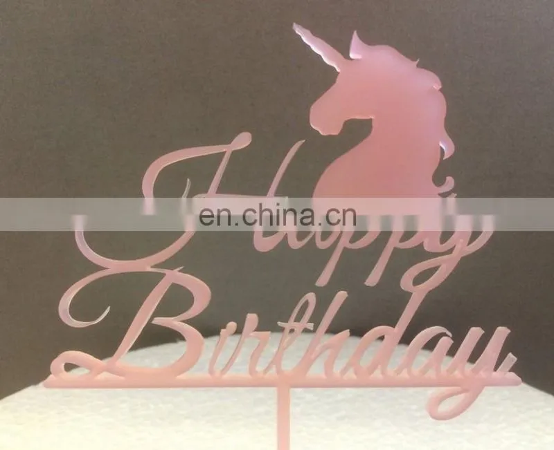 Pink Happy Birthday Unicorns Acrylic Cake Topper Birthday Party Cake Decor