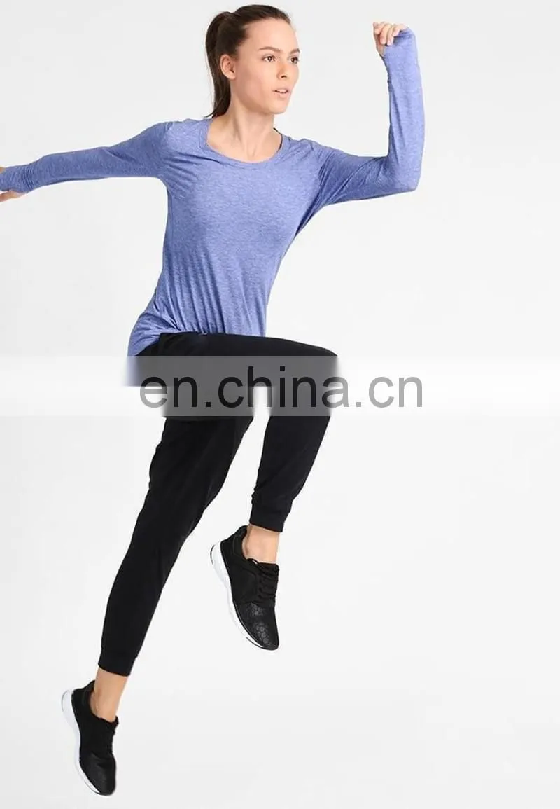 Pofessional blank design women long sleeve fitness shirts gym custom logo in bulk with thumb cuffs