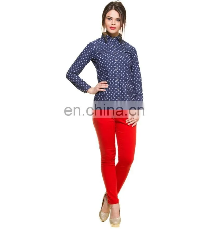 Ladies Summer Fashion Tops INDIGO DENIM FULL SLEEVED SHIRT