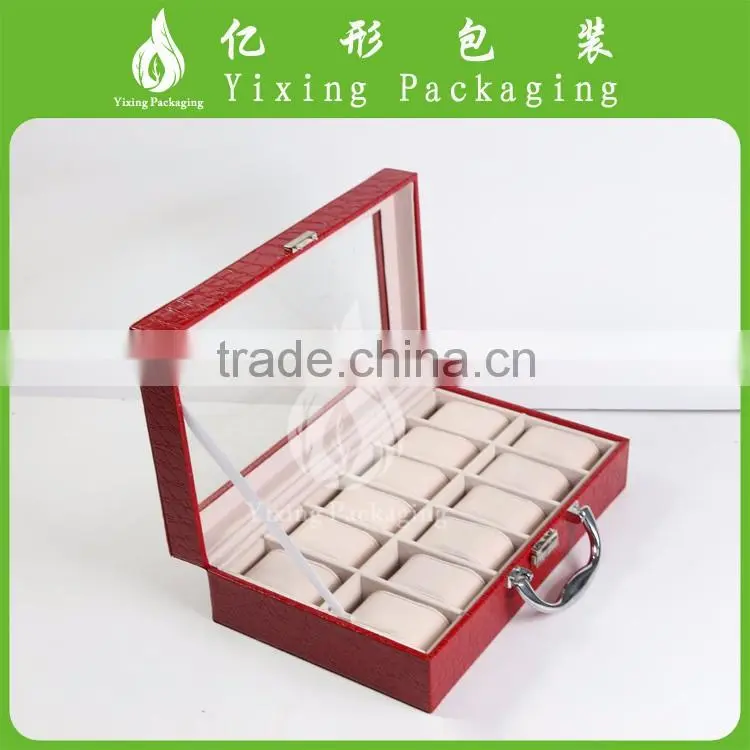 Hello Pink Glass Window PU Leather Cover 6 watches luxury watch box leather