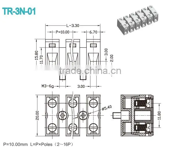 Pitch 10.00mm 600V 20A Feed-Through Terminal Blocks
