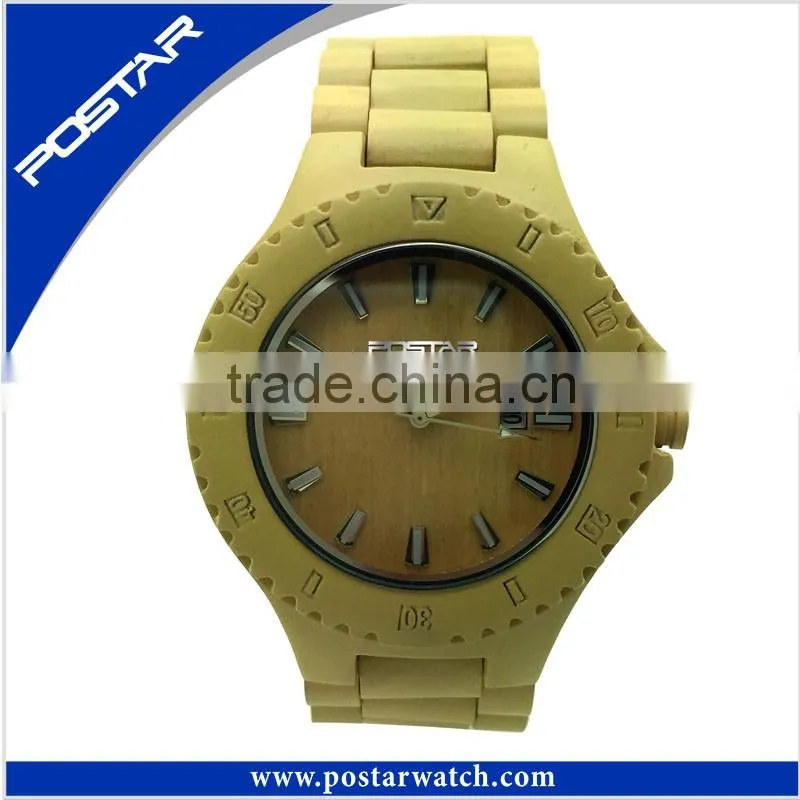 New Black Date Display Dial Bamboo Wooden Wrist Watch Quartz