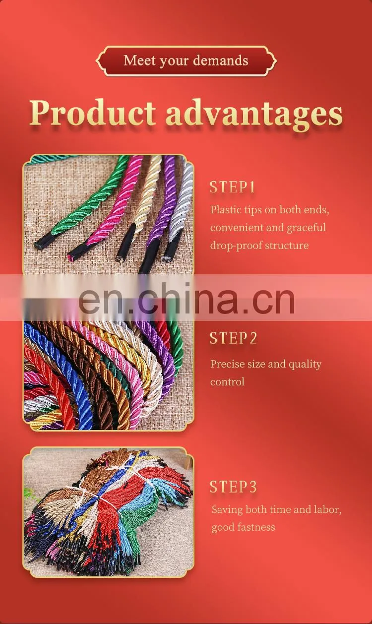 Factory Directly Wholesale colored round premium 3-strand Twisted packing rope with buckle clip for gift boxes paper bag