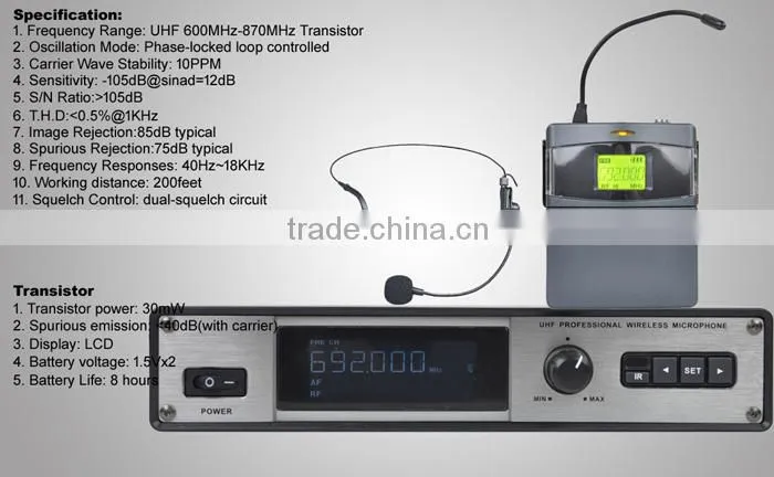 Professional Earphone Headset Wireless Mic UHF-111