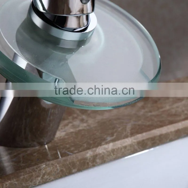 Color Changing LED Waterfall Bathroom Sink Faucet with Glass Spout