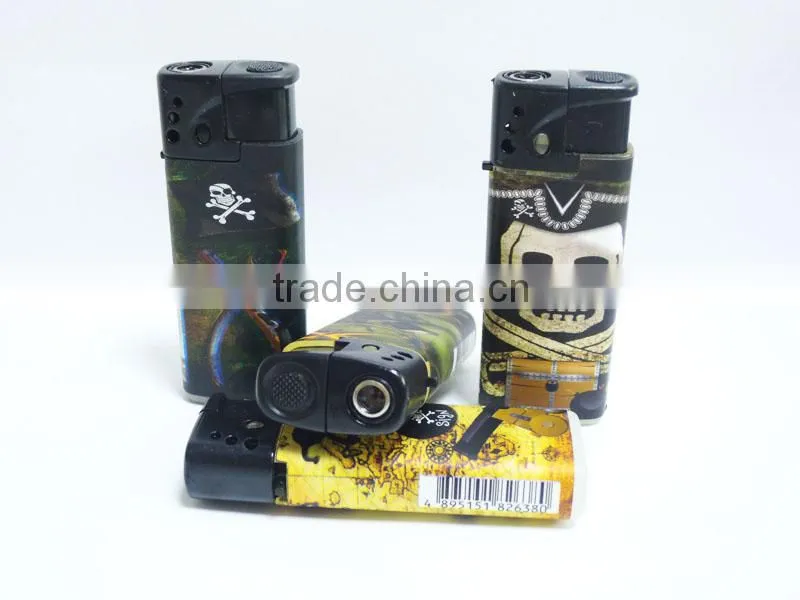 customer sticker gas windproof flame lighter plastic cigar lighters