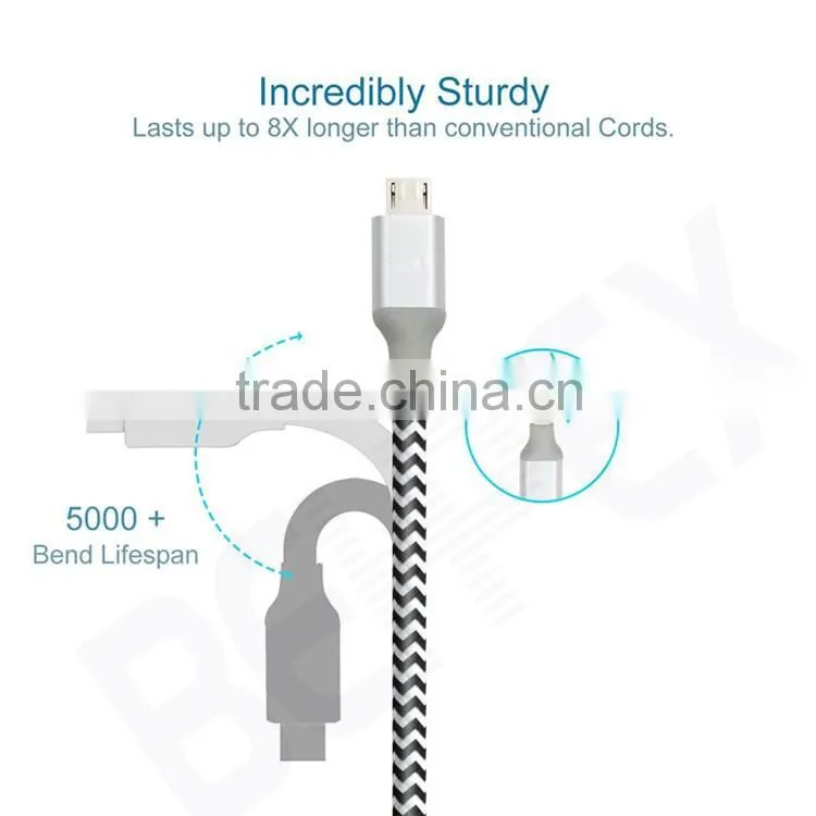 Woven Fabric Braided Flat Pipe Connector Micro USB Cable