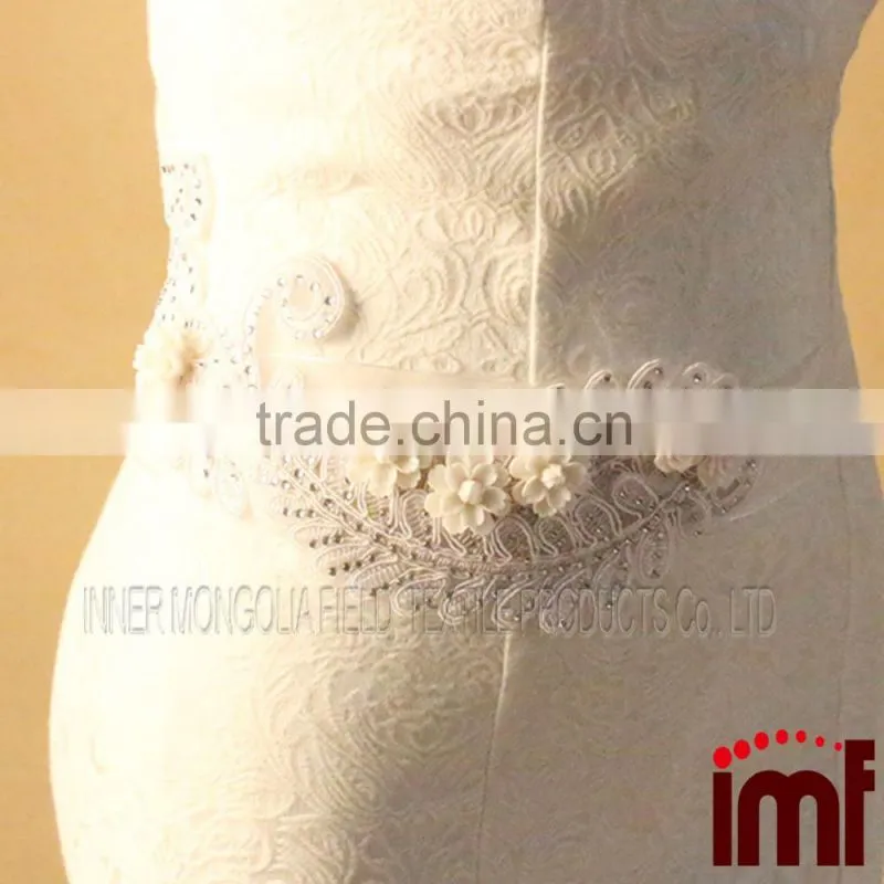 Satin Ribbon Belt Handmade Flower Sash Wedding Dress Bridal Crystal Belt Sash