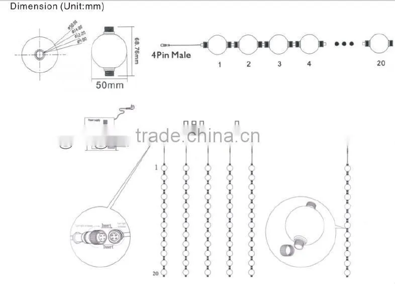Decoration Lighting Spacing 5cm/10cm/20cm LED Ball DMX light string
