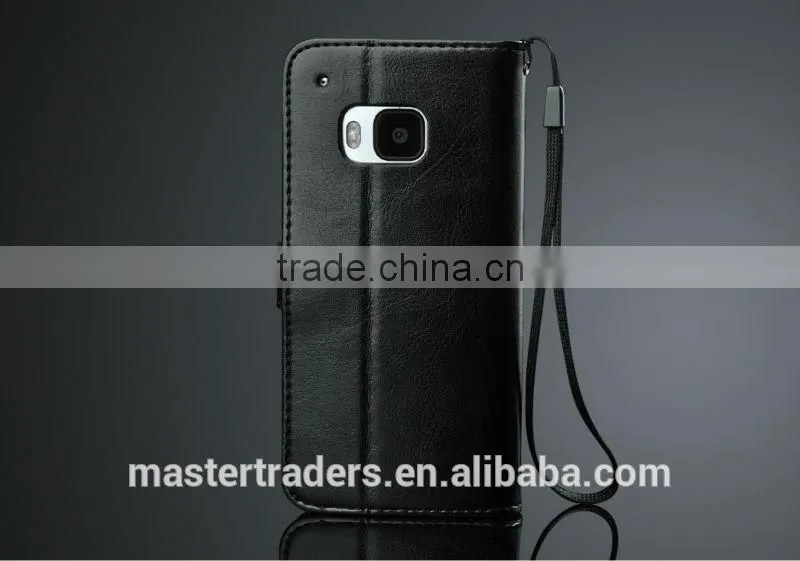 Original Fashion 64 Grain Stand Wallet Flip PU Leather Case With Card Slot For HTC One M9 MT-3459