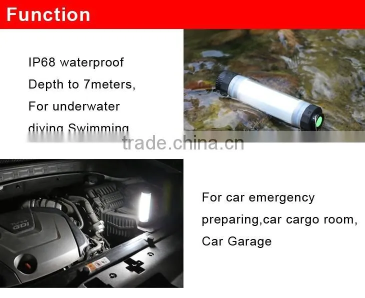 New design waterproof IP68 LED Emergency Light Torch 2600mah power bank