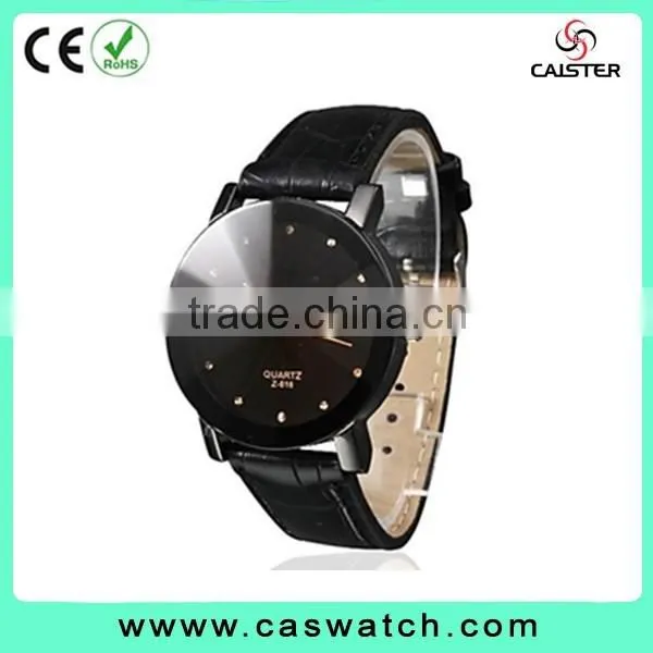 Hot fashion black case quartz watch, diamond simple watch face , shiny water resistant stainless steel back watch reloj