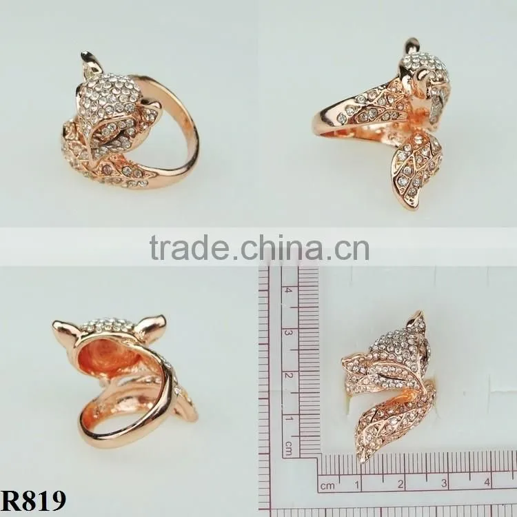 Fashion jewelry rose gold fox logo rhinestone Ring R819