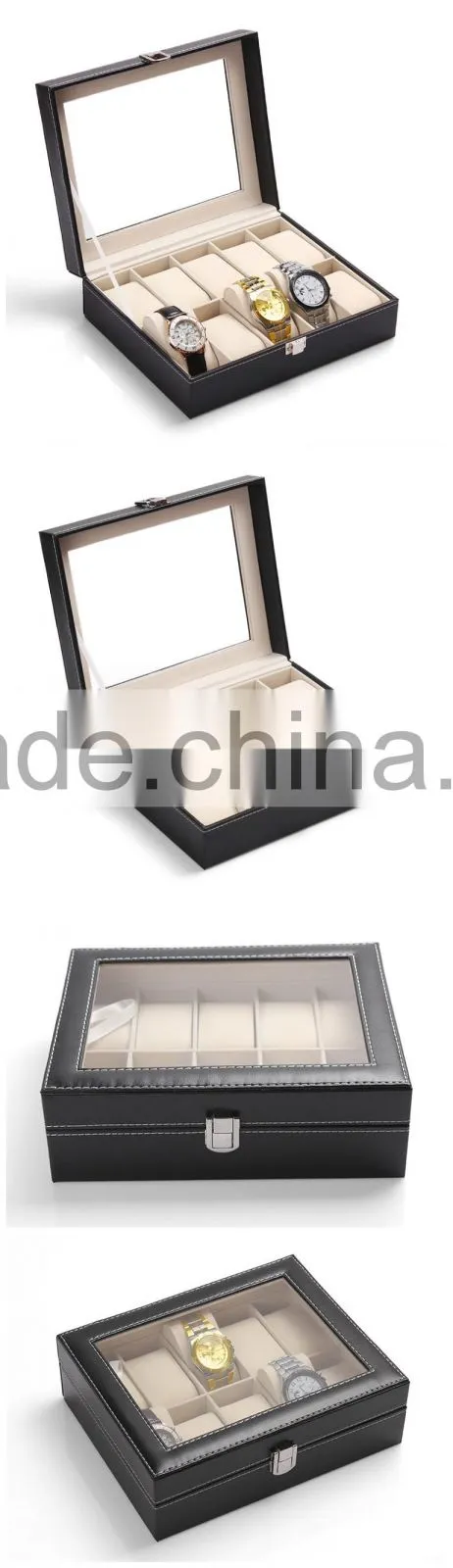 10 Slot Retail Black Leather Watch Display Box