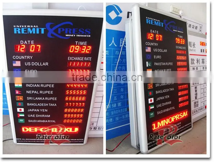 Wall Mouted Aluminum Fram LED currency exchange rate board display/led exchange rate panel with 45cm single moving message