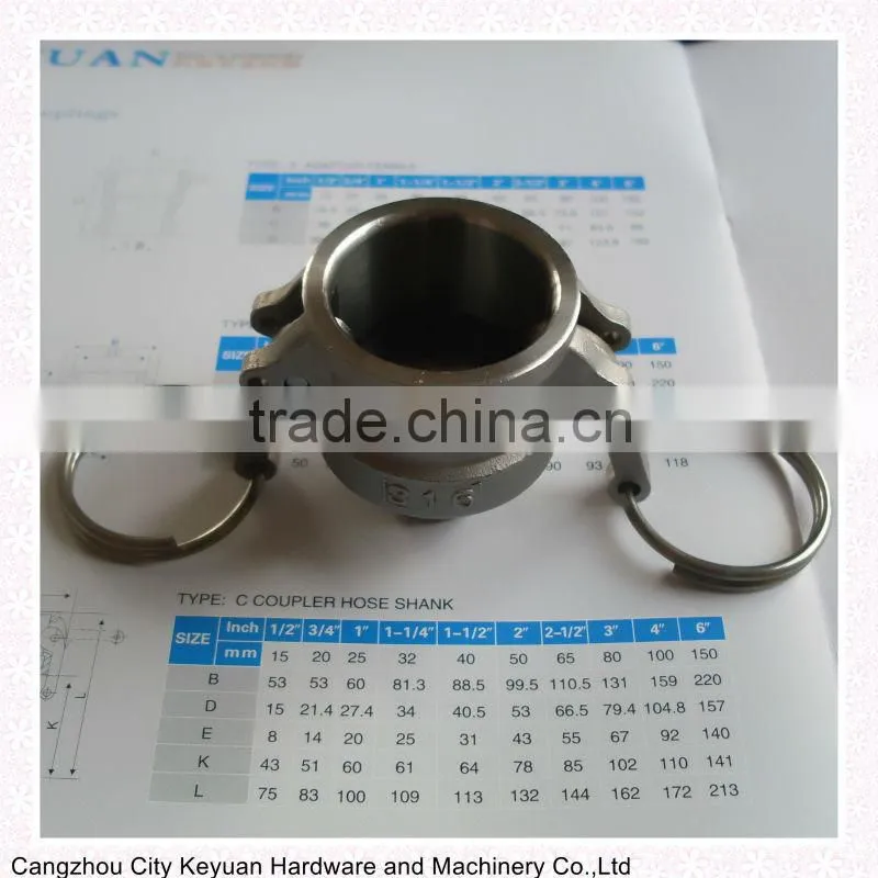 316 Stainless Steel Quick Coupling,Type DC,Dust Cap 3/4"