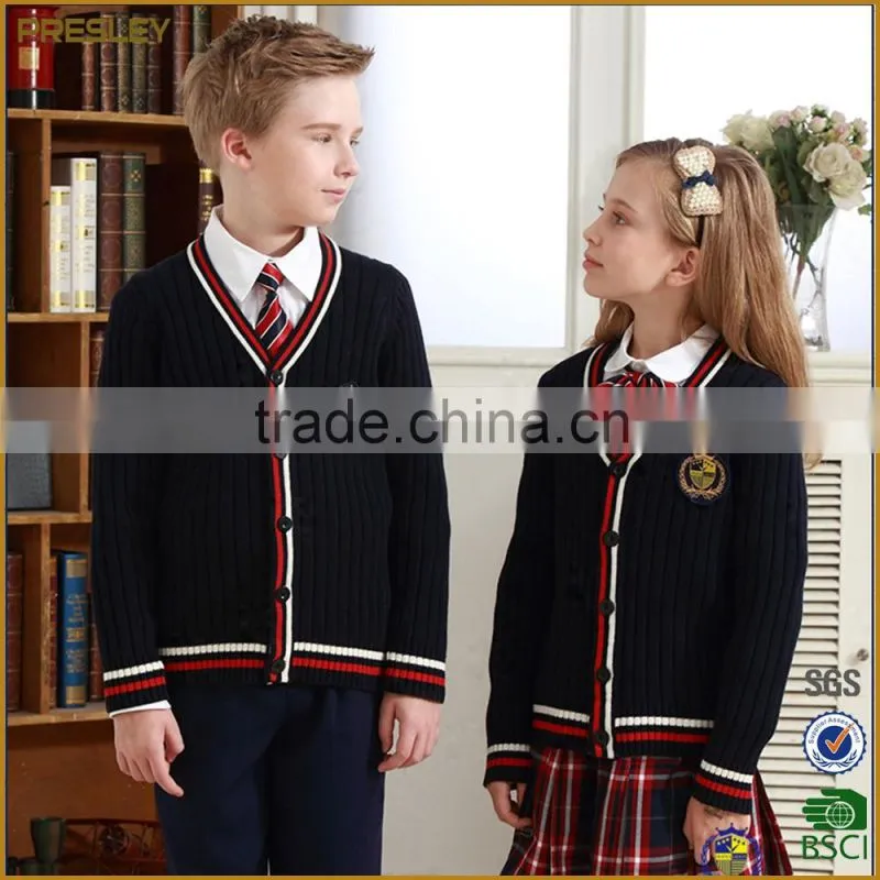 2016 Factory wholesale High Quality Unisex Shcool Cardigan Uniform/ Customized Cardigan With Your Own Design
