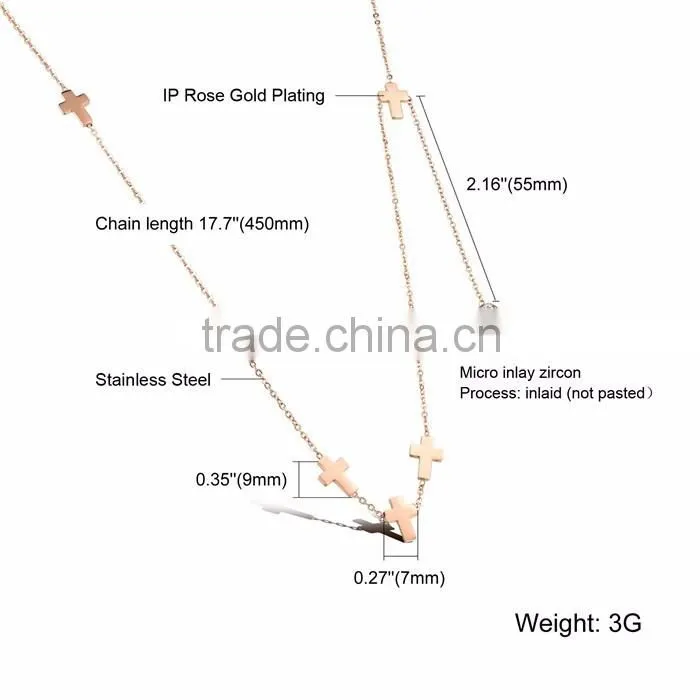 316L women jewellery IP rose gold cross necklace