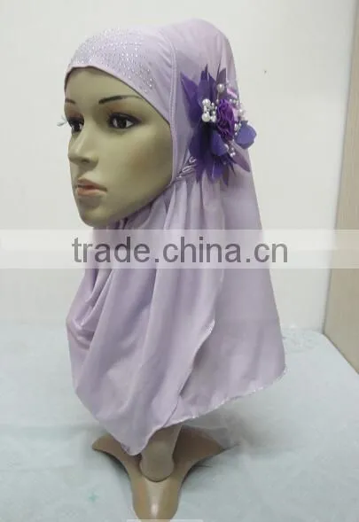 H289 latest one piece instant hijab with flower and rhinestones
