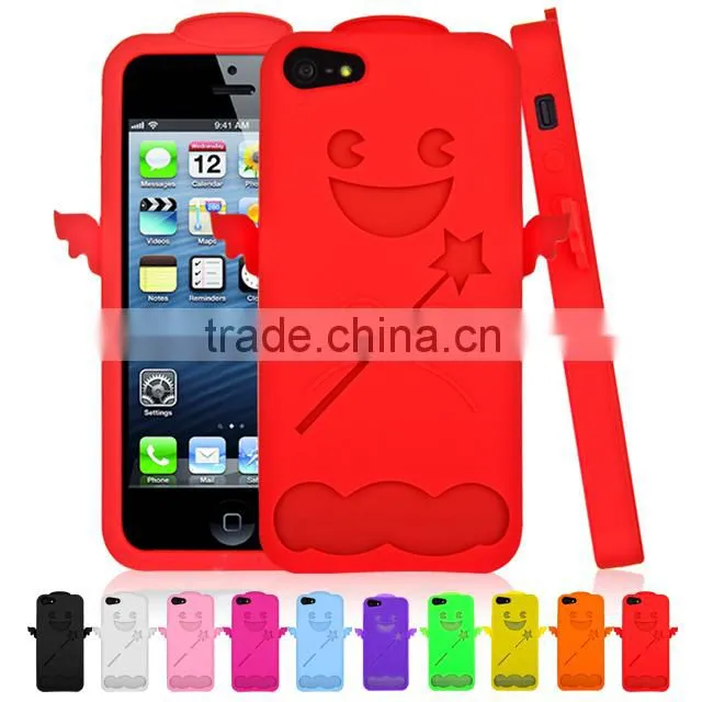 Set Screen Protector And Case For Iphone 5 , Green Angel Cute Little Bush Silicon Case