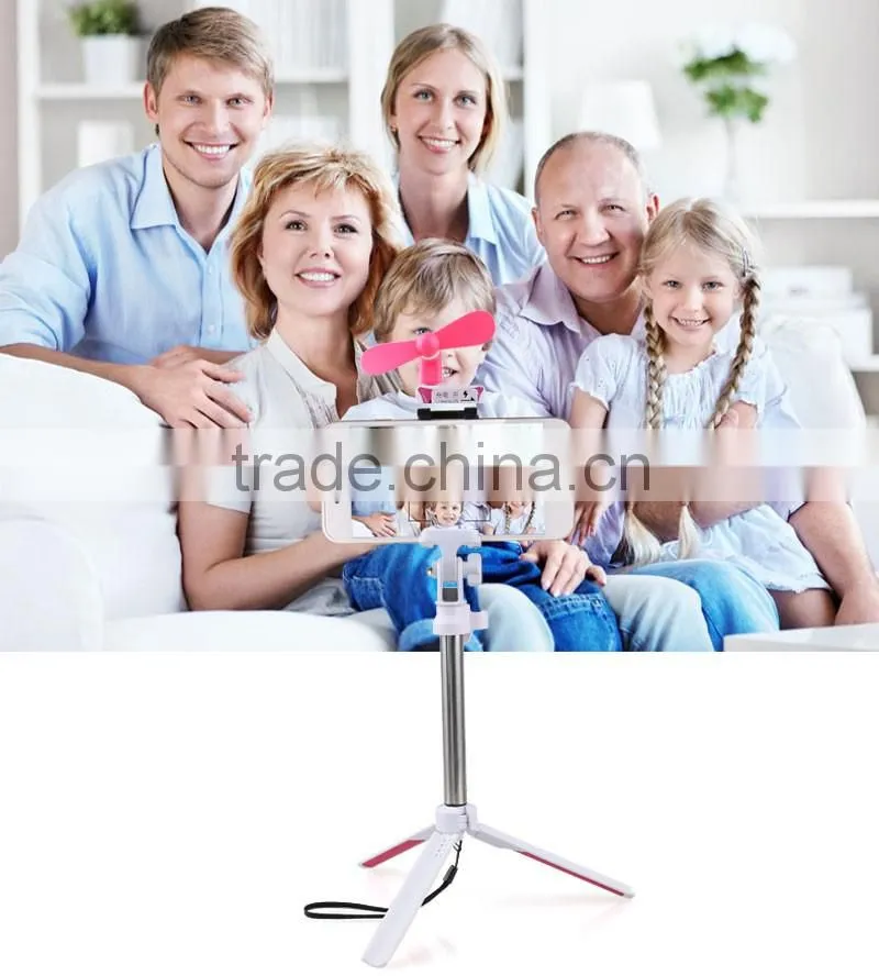 Newest Bluetooth Selfie Stick with Fan Monopod Tripod for cell phone
