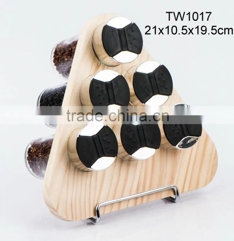 4pcs glass oil vinegar salt pepper set with wooden rack (TW1014)