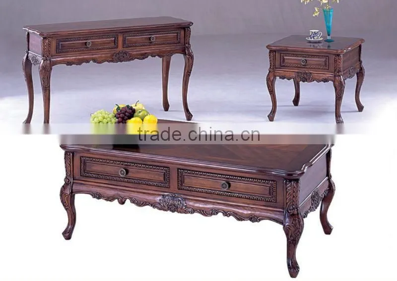 CF30023 Antique Carved Storage Wooden Coffee End Sofa Table