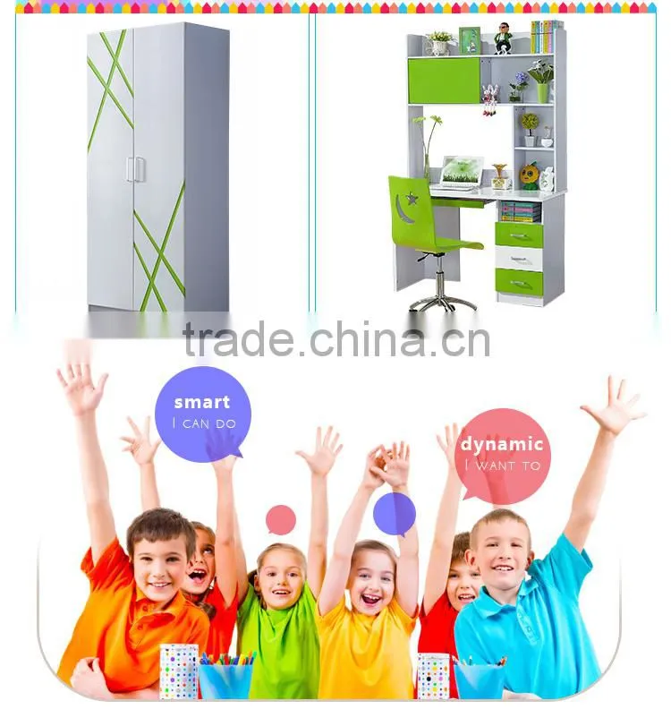 2016 New Design children bedroom furniture cute kids bunk bed with desk and wardrobe
