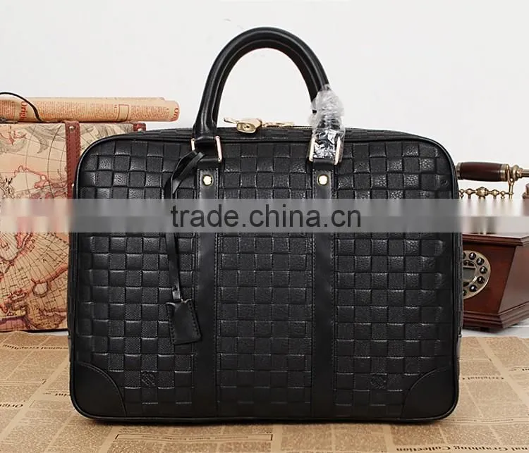 Factory price briefcase men's woven briefcase PU leather bag with tote