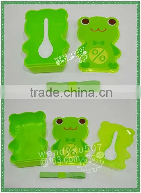 plastic cartoon lunch box with spoon/frog shape/bear shape/pig shape/kid's lunch box/student lunch box/Animal style lunch box
