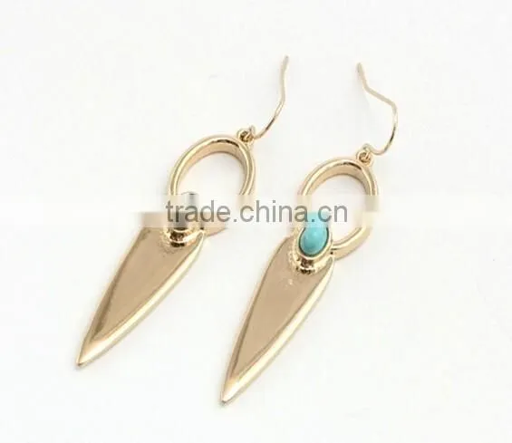 2016 Unique Fashion Design Gold Plated Polishing Turquoise Drop Earrings