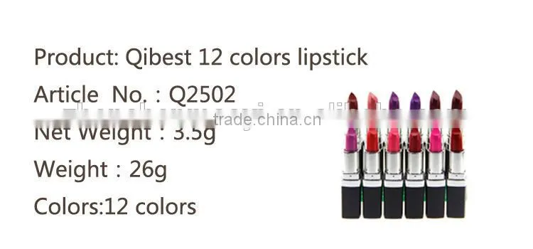 Fashion 12 color matte lipstick black tube purle red pink color longlasting waterproof lipstick