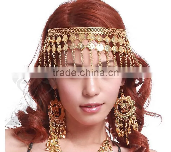 Straight Row of Bells Gold Hairpin with Light Weight for Belly Dance Performance