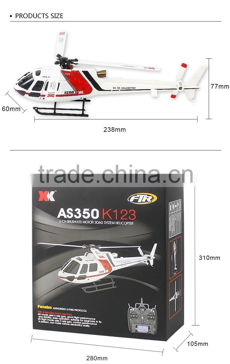 Wltoys XK K123 6CH 3d flybarless three blades brushless rc helicopter toys with low voltage alarm