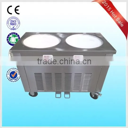 new commercial double / two round pans/plates fried ice cream machine