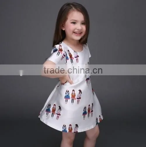 top quality cartoon baby kids traditional dresses satin material sweet girl white ball gown dresses for kids