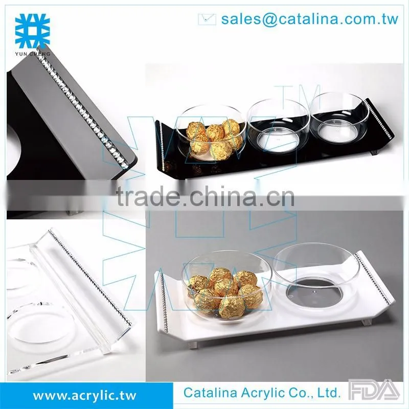 Clear Diamond Chain, Set of 4 pcs Small Bowl with Base Acrylic Serving Tray