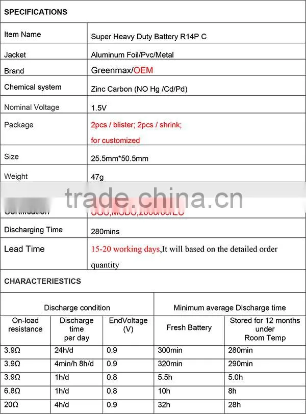 R14p/c Size/um2 C Battery In Brighter Battery Factory