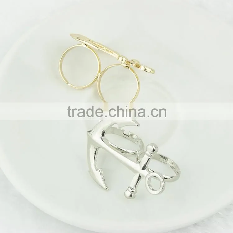 Fashion jewelry boat anchor dual silver ring