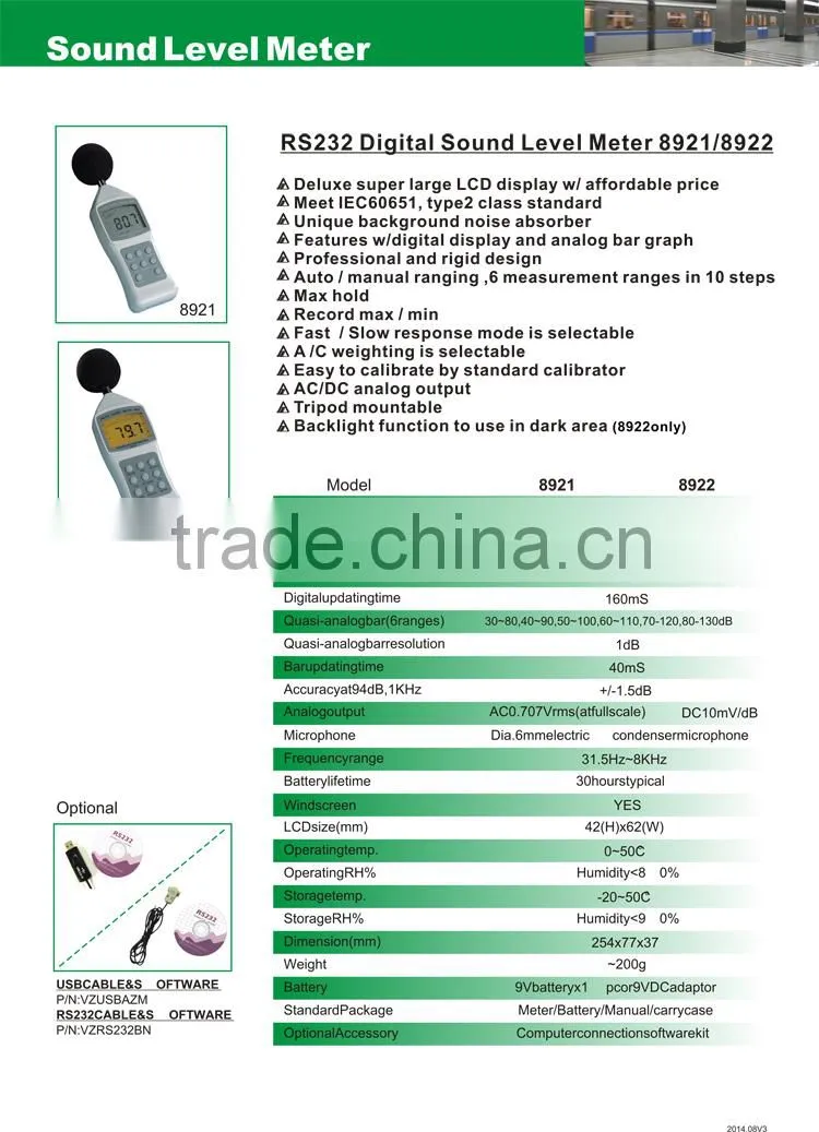AZ-8921 Noise Quality Measure Meter Meet IEC60651 2 Class Standard Sound Level Meter