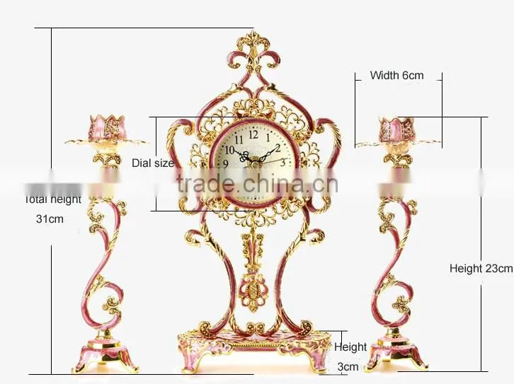 Metal table clock desk Fashion wall Clocks With Candlesticks