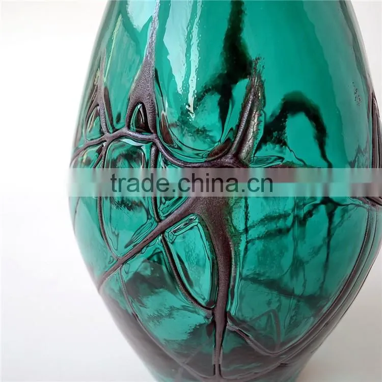 European style creative forest green handmade art glass vase ,Unique design tall glass vase for wedding decoration