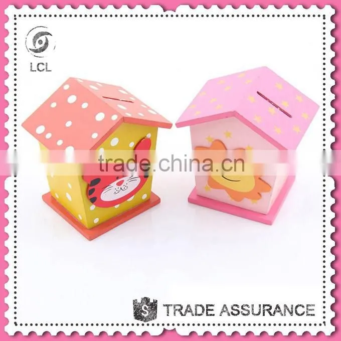 Money saving box for kids, wooden house shaped money box