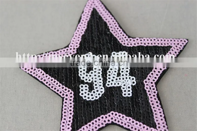 100% fashion design embroidery sequin patch with applique embroidery star patches three color design for cloting