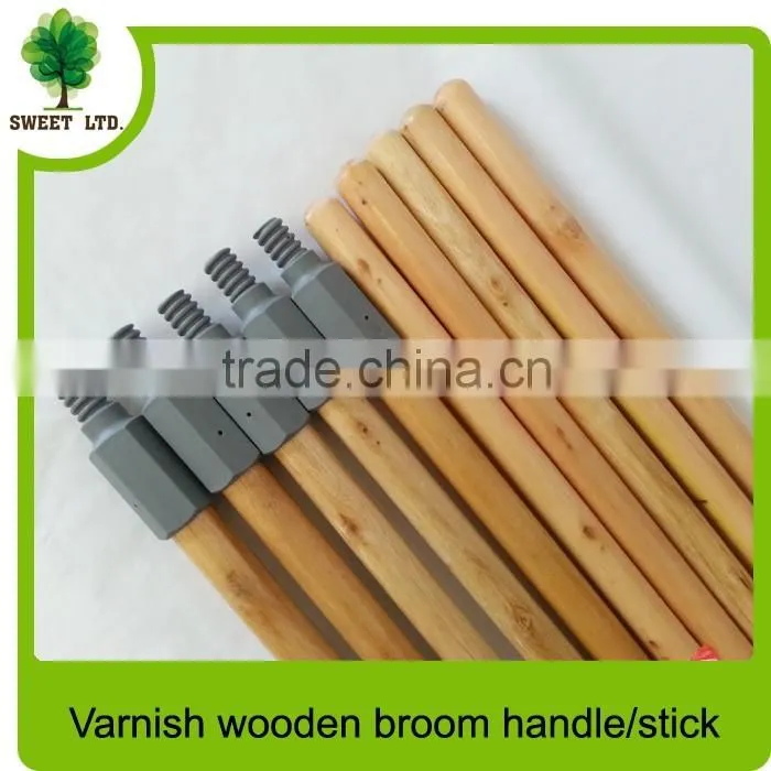 2.2*120cm varnished wooden broom handle with plastic thread